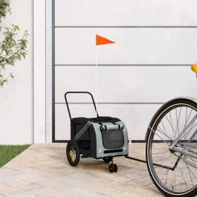 Pet Bike Trailer Gray and Black Oxford Fabric and Iron (Color: Gray)